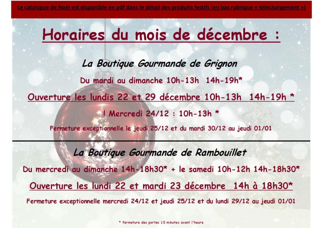 Horaires D&eacute;cembre et No&euml;l